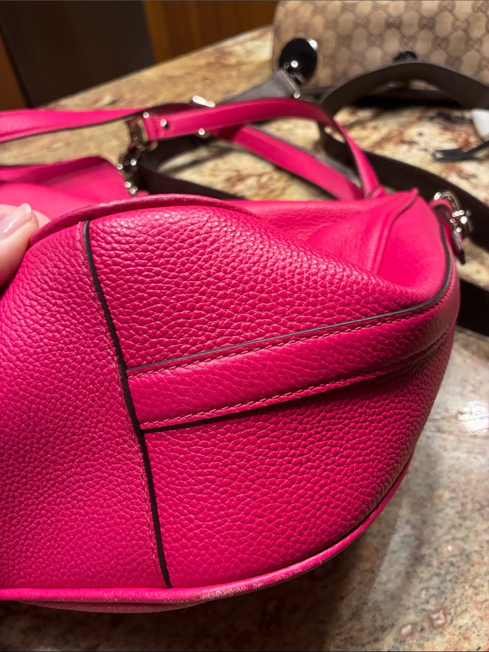 Kate Spade Hot Pink Leather Hobo Shoulder Bag with crossbody strap - Picture 5 of 8